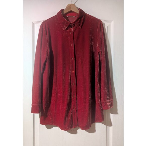Soft Surroundings | Velvet Boyfriend Tunic Shirt In Garnet - Picture 2 of 7
